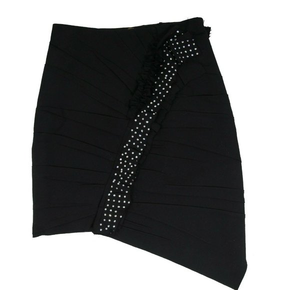 Saint Laurent YSL Black Embroidered Crystal Asymmetrical Short Skirt Size F38 - Picture 1 of 12